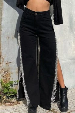 Solid Color Urban High Split Tassel Trim Jeans -Clothing-PrettyTina C23030133 BK 1 ae77f03e c632 4e20 acf6 4ab8df6d4b7f