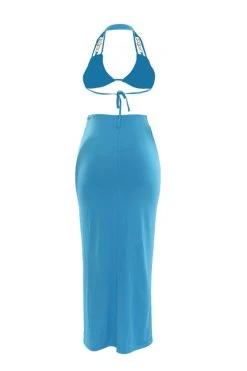 Chain Decor Flattering Cross Halter Dress Suit -Clothing-PrettyTina C23030162 BL 6