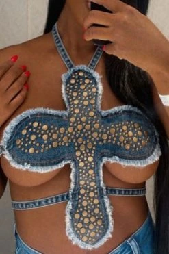 Rivet Design Unique Irregular Denim Camisole -Clothing-PrettyTina C23030171 BL 4