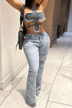 Rivet Design Unique Irregular Denim Camisole -Clothing-PrettyTina C23030171 BL 5