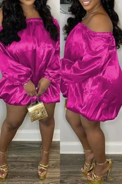 Solid Color Off Shoulder Cute Bubble Mini Dress -Clothing-PrettyTina C23030174 RR 2