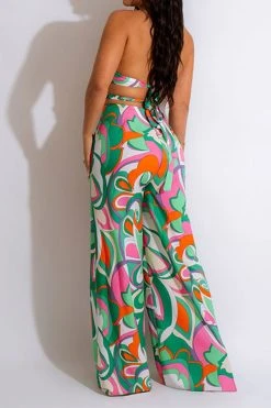 Tribal Floral Print Colorful Cutout Waist Jumpsuit -Clothing-PrettyTina C23030175 OR 2