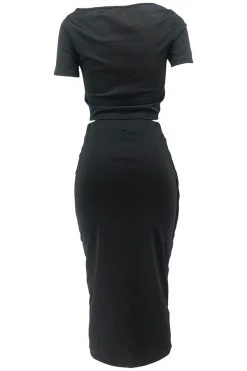 Solid Color Commuting Lace-Up High Split Dress Suit -Clothing-PrettyTina C23030730 BK 6