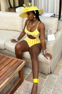 Color Block Striped Smart Cutout One Piece Swimwear 8 Color Block Striped Smart Cutout One Piece Swimwear -Clothing-PrettyTina C23030745 YE 3