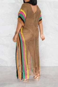 Color Block Crochet Beachy Side Split Tassel Hem Beachwear -Clothing-PrettyTina C23030746 BR 3 bce5778b 624f 45e4 a265 cd2815310a28