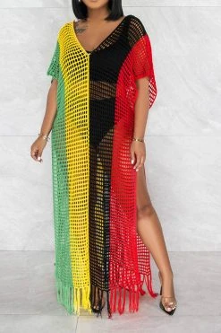 Color Block Crochet Beachy Side Split Tassel Hem Beachwear -Clothing-PrettyTina C23030746 RT 1 2b13d7e6 7c02 41b8 873c 66e8a7bf165d