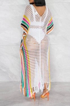 Color Block Crochet Beachy Side Split Tassel Hem Beachwear -Clothing-PrettyTina C23030746 WH 3 038994d0 39ac 4379 9f9e 0e81e2e1e9e4