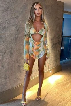 Tie Dye Kitsch Draped Three Pieces 24 Tie Dye Kitsch Draped Three Pieces -Clothing-PrettyTina C23031029 YE 1