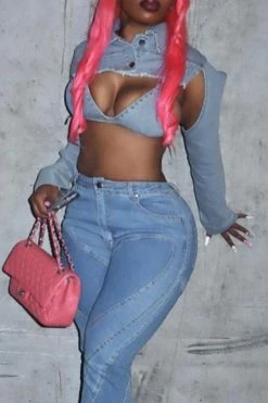 Solid Color Unique Irregular Denim Jacket 7 Solid Color Unique Irregular Denim Jacket -Clothing-PrettyTina C23031055 BL 3