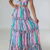 Rainbow Stripe Flattering Tiered Ruffle Dress Suit