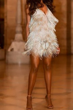 Patchwork Romantic Rhinestone Tassel Mini Dress -Clothing-PrettyTina C23031611 RT 6