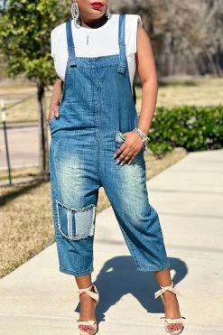 Blue Suspenders Hippy Pocket Denim Jumpsuit