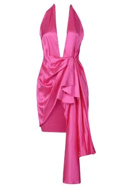 Solid Color Luxe Side Train Mini Dress -Clothing-PrettyTina C23040485 RR 5