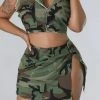 Camouflage Hot High Split Open Back Dress Suit