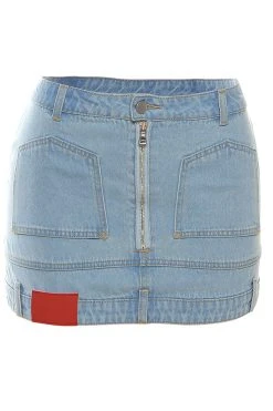 Solid Color Unique Zipper Denim Skirt -Clothing-PrettyTina C23041903 BL 5