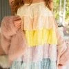 Color Block Sequined Sweet Tiered Ruffle Mini Dress