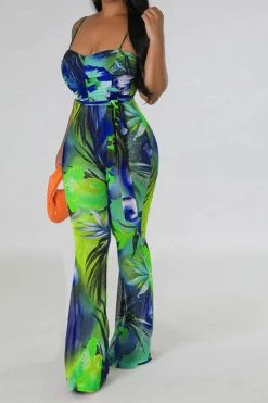 Floral Print Romantic Belted Bell Bottoms Jumpsuit -Clothing-PrettyTina C23041975 BL 3