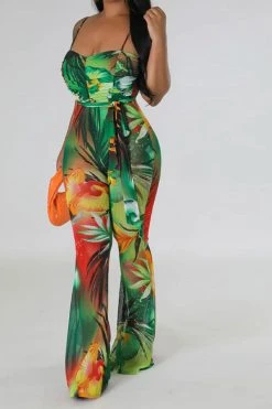 Floral Print Romantic Belted Bell Bottoms Jumpsuit -Clothing-PrettyTina C23041975 GR 3