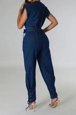 Solid Color On-trend Strappy Belted Denim Jumpsuit -Clothing-PrettyTina C23041976 BL 4