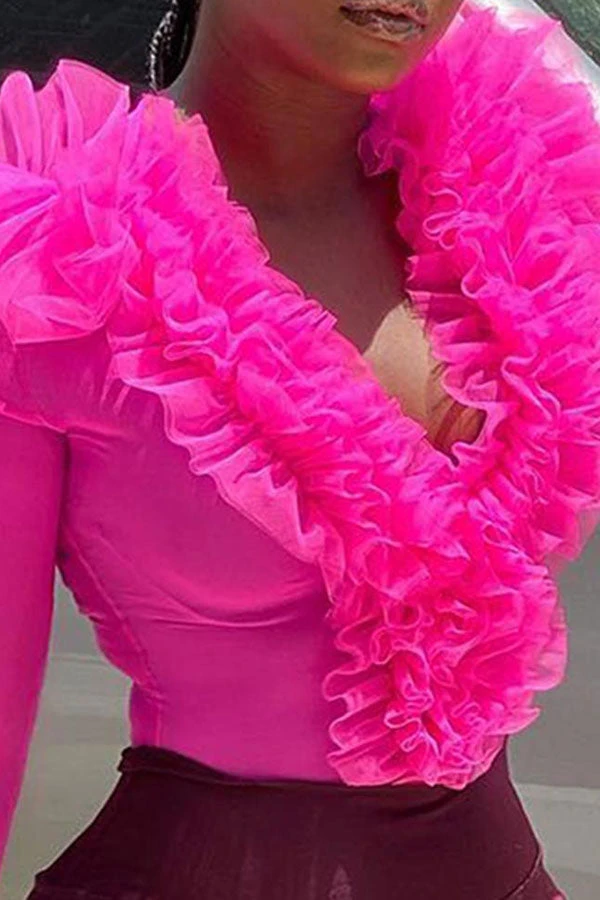 Solid Color Smart Mesh Ruffle Design Romper 2 Solid Color Smart Mesh Ruffle Design Romper - Image 2