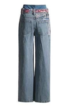 Patchwork High Waist Hippy Ripped Belted Jeans -Clothing-PrettyTina C23042812 BL 3