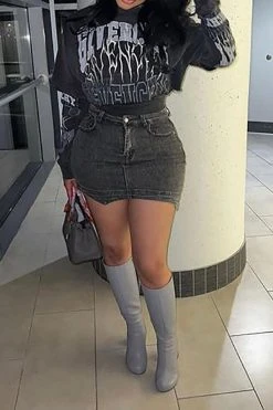 Solid Color On-trend Irregular Denim Skirt