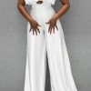 Solid Color Ruffle Elegant Wide Leg Jumpsuit