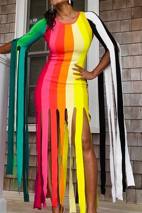 Color Block Dramatic Tassel Midi Dress 1 Color Block Dramatic Tassel Midi Dress