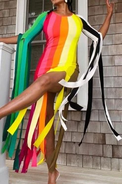 Color Block Dramatic Tassel Midi Dress 5 Color Block Dramatic Tassel Midi Dress -Clothing-PrettyTina C23042846 RT 3