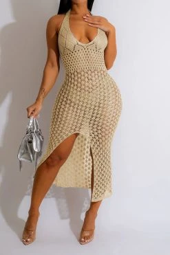 Hollow-Out Beachy High Split Backless Beachwear -Clothing-PrettyTina C23050499 AP 1