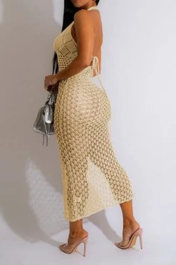 Hollow-Out Beachy High Split Backless Beachwear -Clothing-PrettyTina C23050499 AP 2