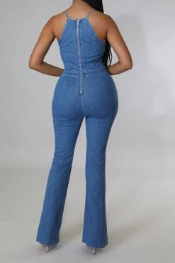 Solid Color Cutout Feminine Denim Jumpsuit -Clothing-PrettyTina C23050833 BL 3