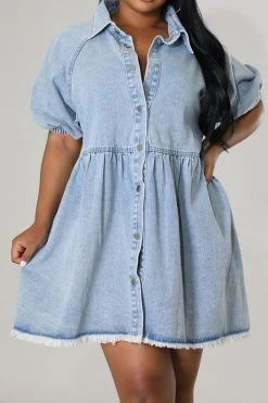Gradient Urban Button Down Denim Mini Dress