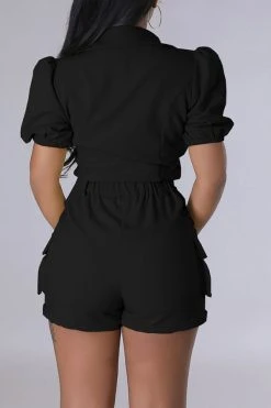 Solid Color Feminine Patch Pocket Pant Suit -Clothing-PrettyTina C23050881 BK 4