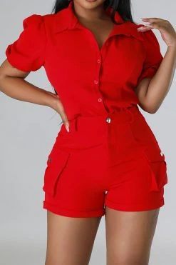 Solid Color Feminine Patch Pocket Pant Suit