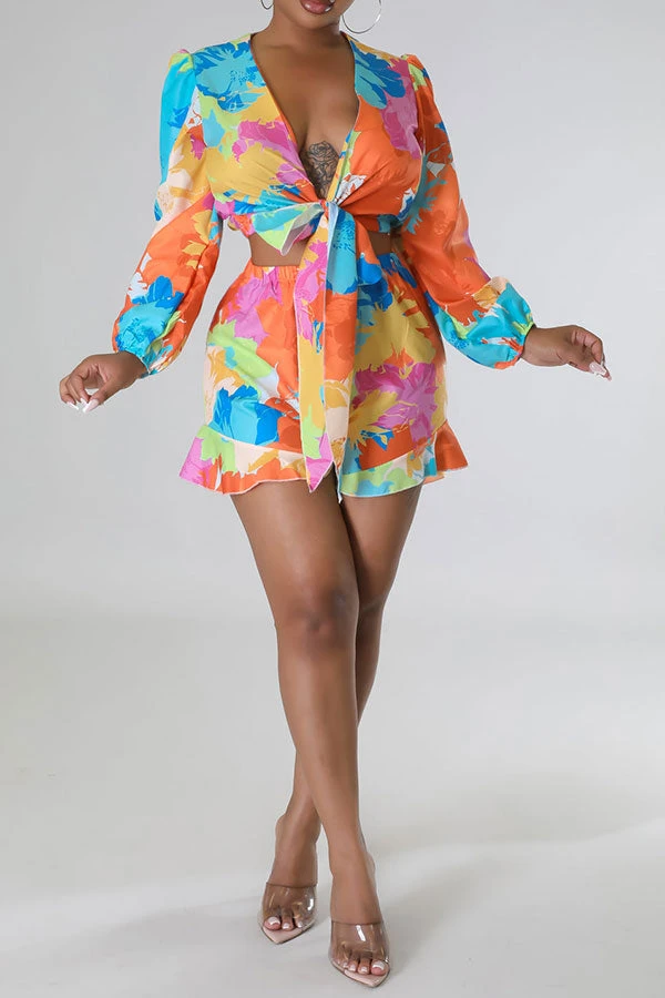 Floral Print Cute Tie Front Pant Suit 3 Floral Print Cute Tie Front Pant Suit - Image 3