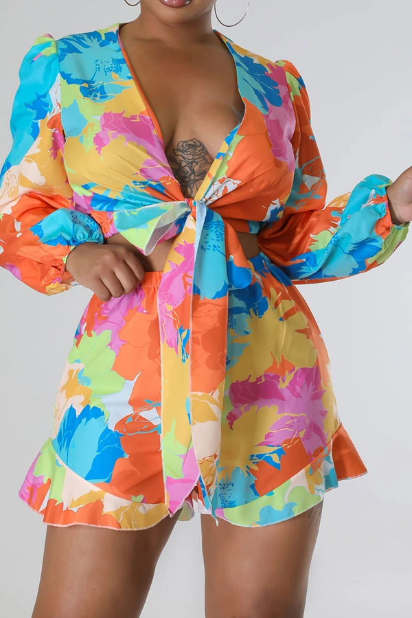 Floral Print Cute Tie Front Pant Suit 5 Floral Print Cute Tie Front Pant Suit - Image 5