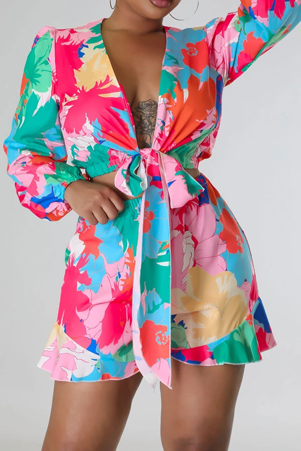 Floral Print Cute Tie Front Pant Suit 8 Floral Print Cute Tie Front Pant Suit - Image 8