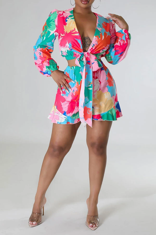 Floral Print Cute Tie Front Pant Suit 9 Floral Print Cute Tie Front Pant Suit - Image 9