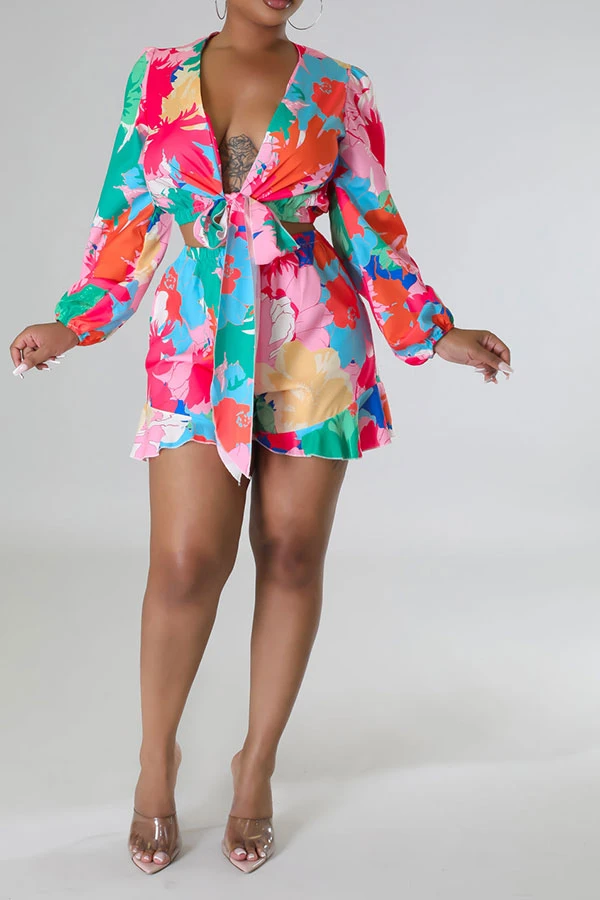 Floral Print Cute Tie Front Pant Suit 10 Floral Print Cute Tie Front Pant Suit - Image 10