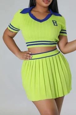 Patchwork Preppy Pleated Dress Suit -Clothing-PrettyTina C23050885 GR 2