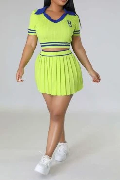 Patchwork Preppy Pleated Dress Suit -Clothing-PrettyTina C23050885 GR 3