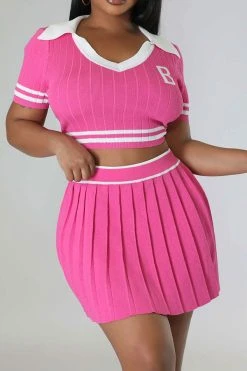 Patchwork Preppy Pleated Dress Suit -Clothing-PrettyTina C23050885 RR 1