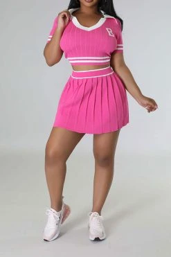 Patchwork Preppy Pleated Dress Suit -Clothing-PrettyTina C23050885 RR 2