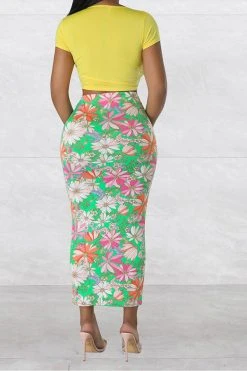 Floral Print Urban Tie Front Dress Suit 19 Floral Print Urban Tie Front Dress Suit -Clothing-PrettyTina C23050886 YE 4