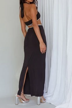 Rhinestone Patchwork Flattering Cutout Maxi Dress -Clothing-PrettyTina C23051113 BK 3