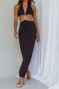 Rhinestone Patchwork Flattering Cutout Maxi Dress -Clothing-PrettyTina C23051113 BK 4