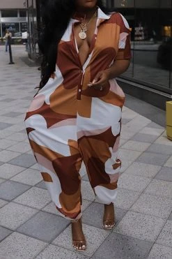 Abstract Print Stylish Pocket Jumpsuit -Clothing-PrettyTina C23051116 BR 3