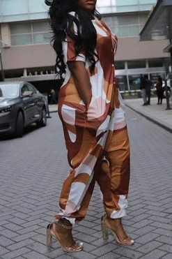 Abstract Print Stylish Pocket Jumpsuit -Clothing-PrettyTina C23051116 BR 4