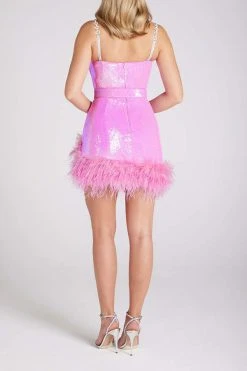 Sequined Luxe Feather Hem Belted Mini Dress -Clothing-PrettyTina C23051136 PI 4